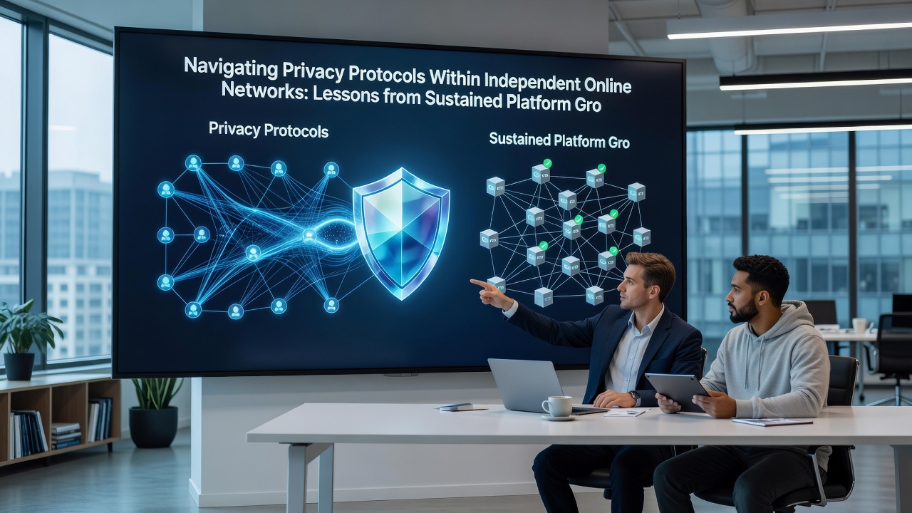 Diagram showing privacy protocol layers applied across distributed servers in a growing online network