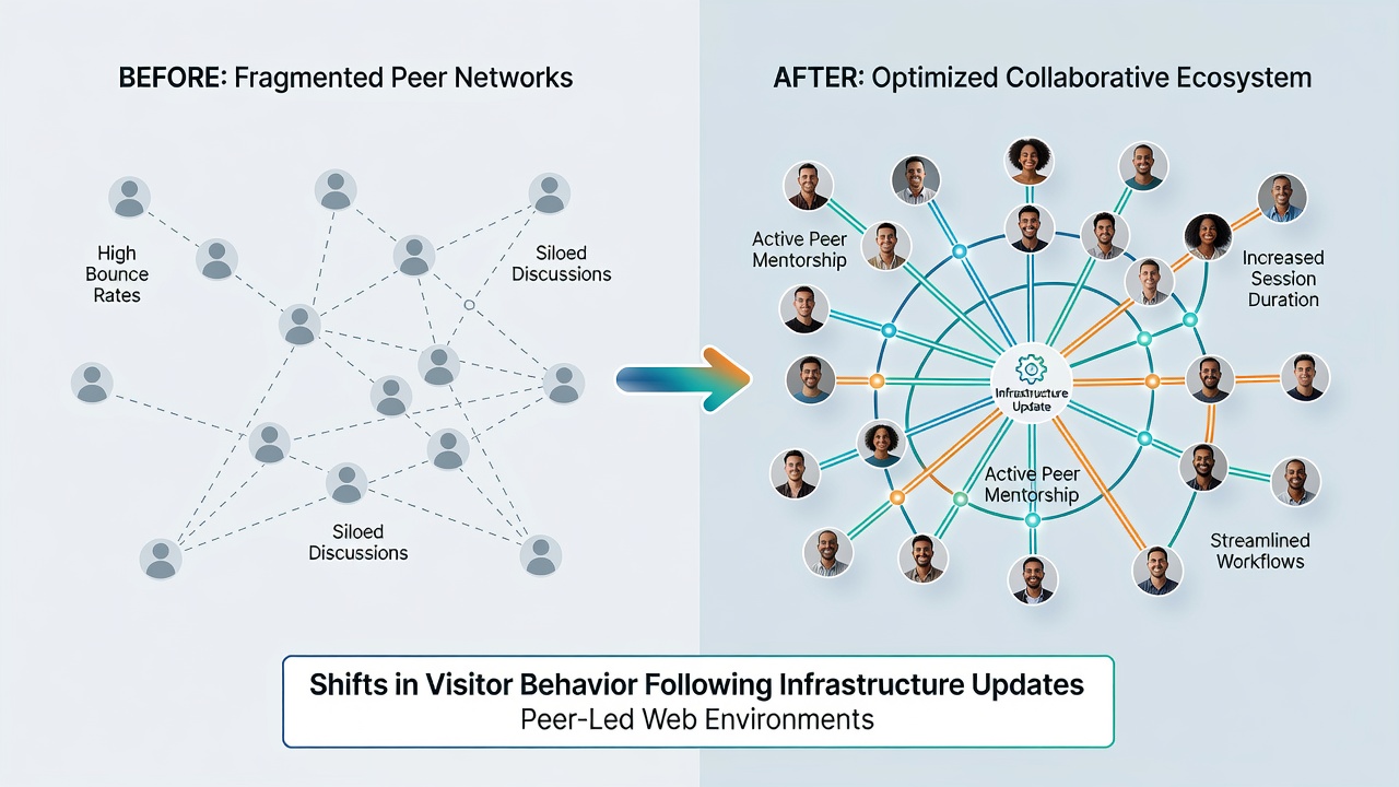 Heatmap visualization of user navigation flows on a peer-led platform after recent server upgrades